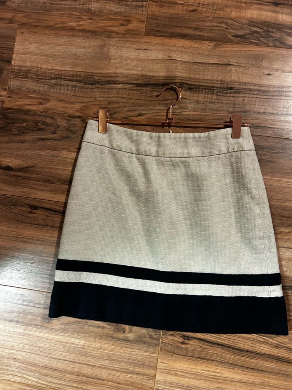 LOFT Cream Mini Skirt with Navy Band Hem